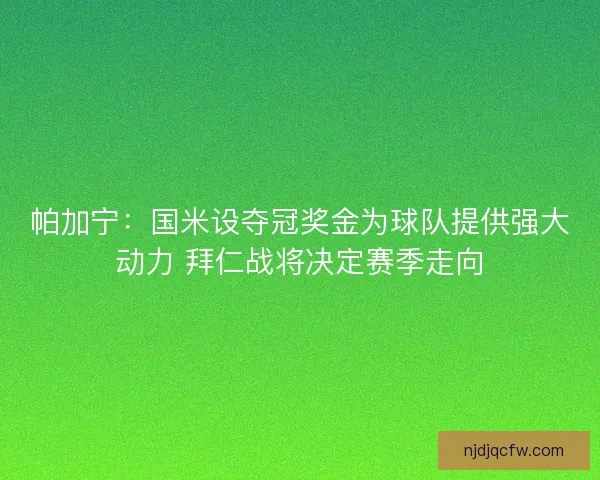 帕加宁：国米设夺冠奖金为球队提供强大动力 拜仁战将决定赛季走向